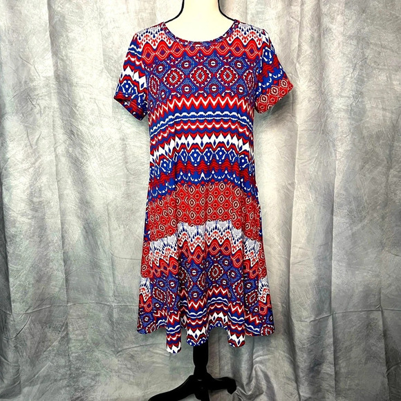 LuLaRoe Jessie Swing Dress in Patriotic Colors - Red, White & Blue - size Small - Picture 1 of 9